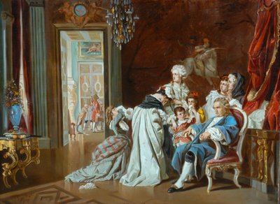 Lodewijk XVI en de koninklijke familie bij de val van Versailles door J. Eckel